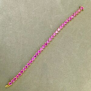 Vintage Sterling Silver Gold Plated Heart Cut CZ Tennis Bracelet